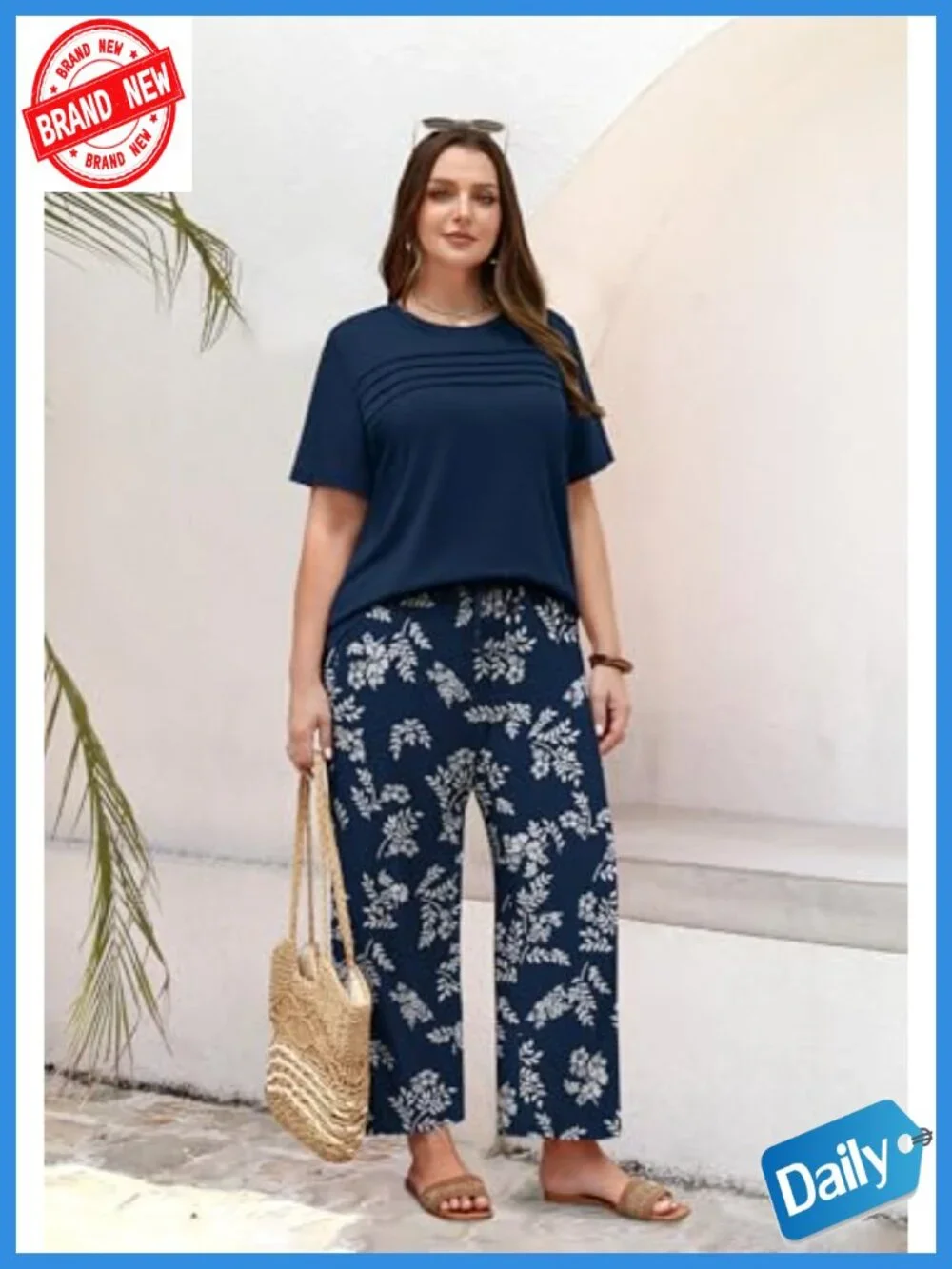 Two Piece Lounge Set Short Sleeve Wide Leg Pants Travel Outfit